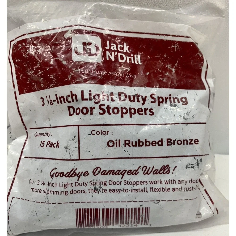 15 Pack - Jack N' Drill Light Duty Spring Door Stoppers 3 1/8-Inch, Easy Install